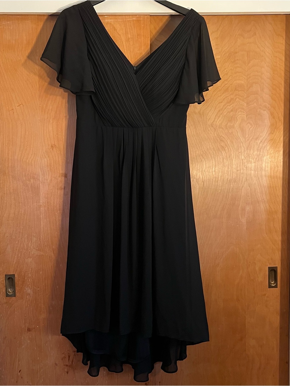 Ever Pretty Black V-Neck High-Low Flutter Sleeve Dress